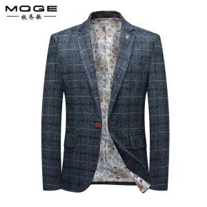 남성 캐주얼 정장자켓 정장 자켓 장기간 을 통한 슬림핏 체크 싱글 코트 MF1