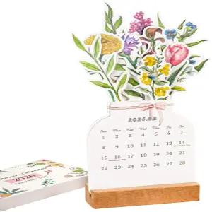 블루미 플라워 책상 캘린더 2026 작은 미니 스탠딩 장식 꽃무늬 홈 오피스 액세서리용