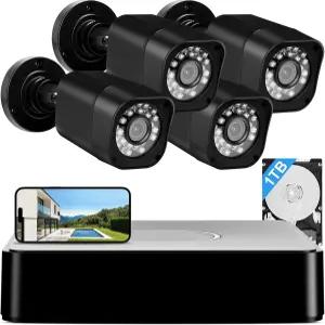 1080P 유선 카메라 시스템 1TB 하드 드라이브가 장착된 AIWIXEN 8CH CCTV 감시 DVR 실외 5MP 4대 인체 차량