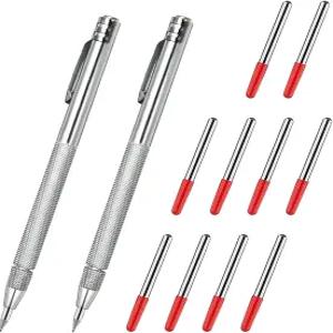 유리 세라믹 금속 시트용 10개 교체용 마킹 팁 에칭 각인 펜이 있는 Bcautay 2Pcs 텅스텐 카바이드