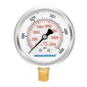 측정기 2-1/2인치 다이얼 크기, 액체 충전 유압 게이지, 0-5000psi /kpa, 스테인리스 스틸 케이스 304개, NPT 하부 마운트 1/4인치