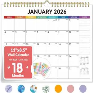 포벤서 2026 캘린더 18개월 월 2026년 1월부터 2027년 6월까지 11인치 x 8.5인치 플래너 노트 페이지 및