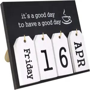 노타키아 퍼페셜 플립 캘린더 나무 책상 - 빈티지 날짜 블록 월 및 일 디스플레이 홈 오피스 액세서리용