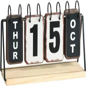 나무 베이스가 있는 이지야 메탈 플립 캘린더 대형 디스플레이가 데일리 퍼페추얼 데스크 홈 오피스 장식용