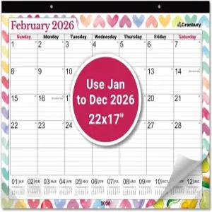 크랜버리 대형 22x17 책상 달력 2026 2026년 1월부터 12월까지 패드 또는 초대형 걸이 벽 플래너로 사용