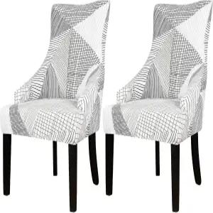 패턴이 있는 릴렌 윙백 의자 커버 - 식탁 의자용 사이드 슬립커버 윙 재사용 가능한 팔 보호 ( 2PCS )