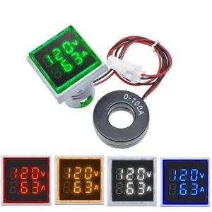 검침기 검전기 미니 듀얼 디스플레이 전압계 전류계 LED 디지털 전압 게이지 AC 50-380V 0-100A 전류 측정