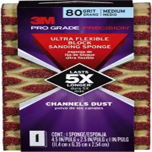 3M 2501PGP-80M-UF Pro 등급 정밀도 80그릿 초유연 블록 샌딩 스펀지 4.5인치 x 2.5인치 1인치