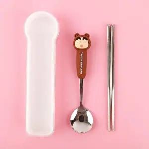 짱구 피규어 숟가락 젓가락 세트-브라운