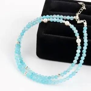 [신상오픈런]비즈목걸이 하늘색 동남아 휴양룩 은볼 반투명 (29987622)