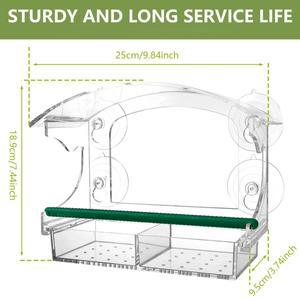 아크릴 창문 새 모이통 투명 새집 흡착컵 포함, 탈부착 가능한 트레이와 발판 방수 야외 먹이통