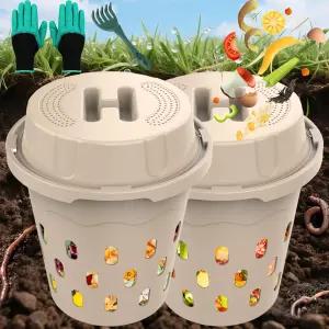 2팩 인그라운드 웜 컴포지터 8L 야외 팜 가든 베드 및 가정용 컴포지트 빈 음식물 쓰레기 재활용용