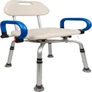 회전식 시트 등받이와 패딩 처리된 팔걸이가 있는 iLiving ILG-608 방수 알루미늄 샤워 의자