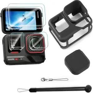 Insta360 에이스 프로 2 화면 보호기 블랙 실리콘 케이스 키트 프리미엄 강화 유리 보호 및 렌즈 필름