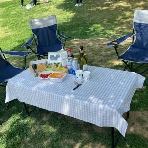 P1 PVC 방수 테이블보 4인용 체크브라운