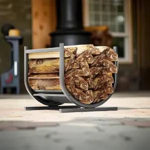 이조 17인치 장식용 헤비 듀티 장작 보관 로그 랙 우드 홀더 실내 야외 블랙