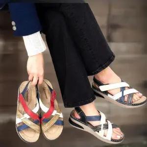 [신상오픈런]여성용 독특한 다채로운 가죽 스트랩 슬링백 샌들 (34321578)