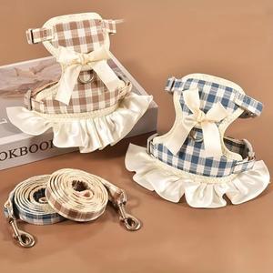 작은 개를위한 애완 동물 하네스 가죽 끈 세트 고양이 조정 가능한 강아지 조끼 야외 산책 리드 액세서리