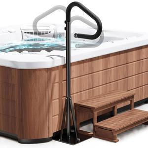 55''-62'' 온수 욕조 난간 측면 안전 레일 - 360 회전 스파 그립 바, 미끄럼 방지 폼 그립이 있는 튼튼한 파우더 코팅 스틸 어시스트 핸들, 대부분의 욕조, 수영 및 수영장에 적합, 600파운드 용량