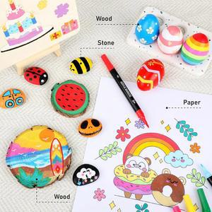 PAGATHER 24가지 아크릴 세라믹 나무 캔버스 있는 펜이 브러시 DIY 유리 미세 캘리그래피 암석 듀얼 페인트 공예용 금속 색상 마커 페인팅