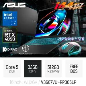 ⓒ ASUS 비보북 16 V3607VU-RP305LP 32GB 512GB / 사무용 인강용 대화면 대학생 게이밍 편집용 노트북