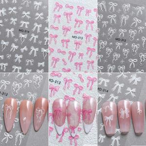 3D 흰색 Bowknot 꽃 네일 아트 스티커 초박형 자체 접착 슬라이더 여름 데칼 장식 DIY 매니큐어 Accesorie