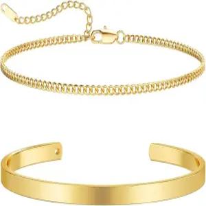 남성용 무디어 스태커블 팔찌 - 앙증맞은 925 스털링 실버/14K 골드 도금 커프 스네이크 박스 쿠바 링크