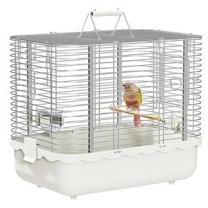 YOOOS 윙 버드 캐리어 여행 케이지, 내구성이 뛰어난 휴대용 스테인리스 강 새장, 앵무새 카나리아를 위한 새 농어 및 먹이 그릇 버디 러브버드 코뉴어 코카티엘(큰 흰색)