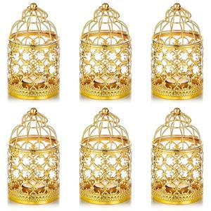 6개의 작은 금속 청록색 매달린 새장 랜턴, 결혼식, 파티, 골드의 빈티지 장식 센터피스