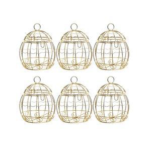 뷰티프리티 6pcs 버드케이지 모양 양철판 캔디 박스 우아한 결혼식 선물용 용기와 장식용 할로우 초콜릿 케이스 골든 피니시