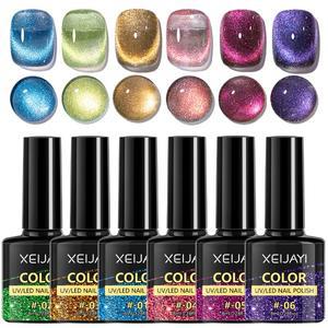 고양이 눈 젤 네일 광택제 세트, 반사 마그네틱 및 스틱, 매니큐어 아트 선물 F, 6 개