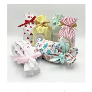 50매 답례품 스트라이프 선물포장 리본 구디백 파티 핑크 봉투