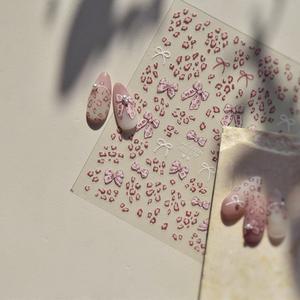 1pcs 3D 레오파드 보우 러브 네일 스티커 매력적인 Bowknot 진주 아트 데칼 슬라이더 가을 매니큐어 장식