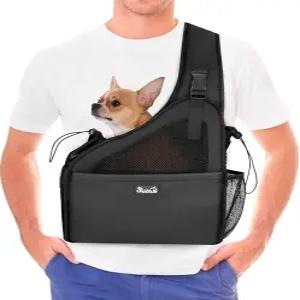 작은 개를 위한 루코비 개 슬링 단단한 바닥 지지대 및 조절 가능한 부드러운 패딩 샤울러 스트랩 캐리어