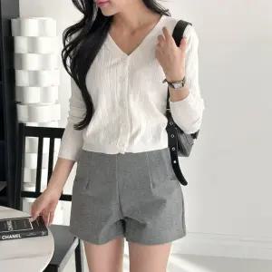 여성 세로 왕골지 슬림핏 브이넥 가디건 이너 카디건