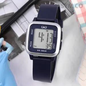 큐앤큐 G02A-010VY 사각 스퀘어 디지털 실버네이비 어린이 방수 아동 우레탄 시계 d