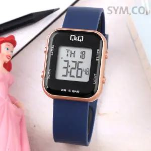 큐앤큐 M207J-009Y 사각 스퀘어 디지털 로즈네이비 어린이 방수 아동 우레탄 시계 d