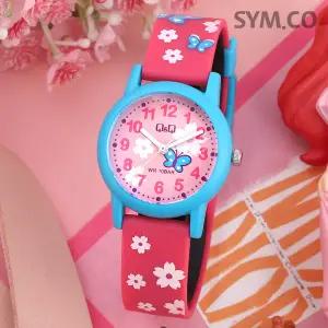 큐앤큐 V23A-021VY 학습에 좋은 나비꽃 캐릭터 어린이 아동 우레탄 시계 d
