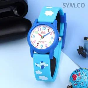 큐앤큐 VR99J-005Y 학습에 좋은 하늘 비행기 캐릭터 어린이 아동 우레탄 시계 d