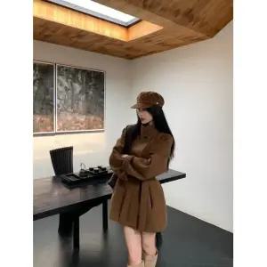 여사친 하프 모직 가을 빈티지 트렌치 코트 DUCHI3