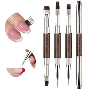 네일 아트 청소 브러시 듀얼 엔드 프렌치 팁 3PCS 세트 - 폴란드 실수를 위한 플랫/오발/앵글 헤드 젤