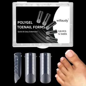 120Pcs 12사이즈 폴리겔 발가락 연장용 듀얼 폼 아크릴 네일 빌더 젤 재사용 가능한 팁 몰드용 발톱