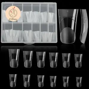 C12rtive 120Pcs 매트 듀얼 네일 폼 오리 모양 확장 폴리 젤 풀 커버 몰드 12 사이즈 솔리드 아트 디자인