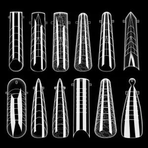 폴리 네일 젤용 듀얼 폼 144PCS 몰드 아크릴 풀 커버 가짜 팁 매니큐어 익스텐션을 위한 12가지 스타일