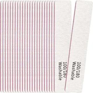 24팩 네일 파일 100/180 그릿 양면 전문가용 세척 가능 에머리 보드 아크릴 네일용 매니큐어 도구