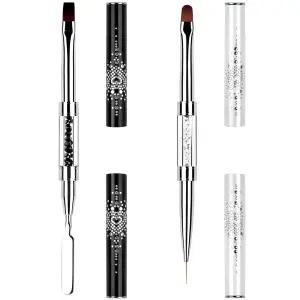 LEQ 2Pcs 네일 아트 브러시 세트 듀얼 엔드 타원형 및 플랫 젤 폴리쉬 라이너 폴리젤 슬라이스 도구