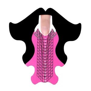 100pcs 엑스트라 롱 아트 네일 연장 종이 팁 가이드 스티커 프렌치 DIY 도구 UV GEL 폼 (피쉬 패튼 핑크)