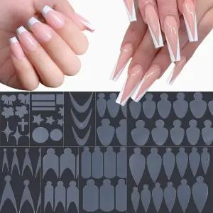 9장 네일 스트립 스티커 프렌치 매니큐어 디자인 폼 프린지 팁 가이드 엣지 보조 DIY 스타 라인 아트
