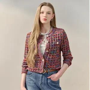 [마쟈] 쥬얼 스톤 믹스 트위드 니트 가디건 ZF03QD007NA