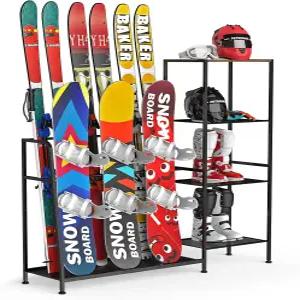 Siminute 프리스탠딩 스노보드 랙 4쌍 스키 3팩 부츠 폴 고글 기어 차고용
